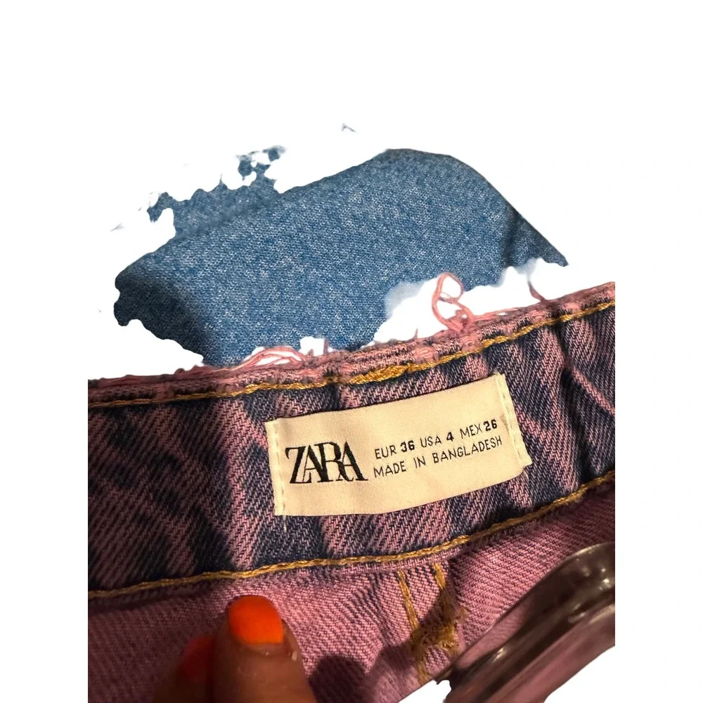 Zara Purple Pink Acid Wash Frayed Denim Shorts Grommet Cut Offs Womens Size 4